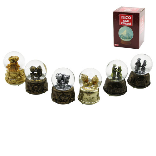 ORTA BOY - 8CM PİLLİ - IŞIKLI MÜZİKLİ KAR KÜRESİ CAM ESKİTME İNSAN FİGÜRLÜ - DESEN MİX RENKLİ HERHAN