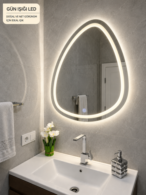 60X70 Lazer Kumlamalı Dokunmatikli günışığı Ledli Ayna