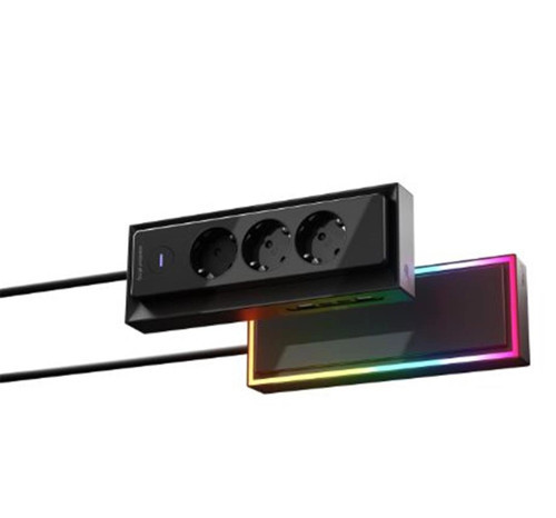 PRZ05 3 Soketli 2 USB 2 Type-C PD20 2M 306 Joule Tam Bakır Gaming Siyah Akım Korumalı Priz (K