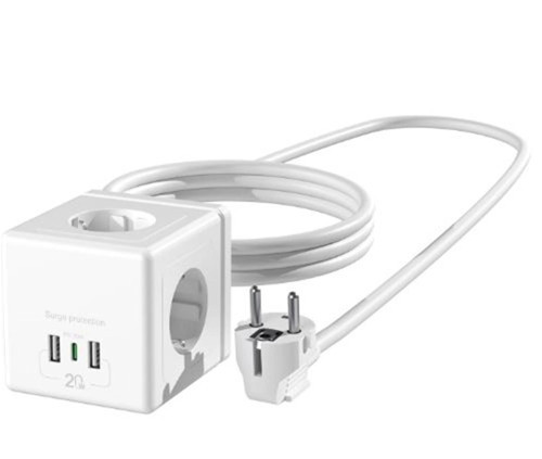PRZ04 4 Soketli 2 USB 1 Type-C PD20 2M 306 Joule Tam Bakır Küp Beyaz Akım Korumalı Priz (KDO)