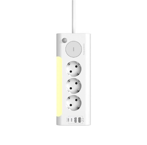 PRZ06 3 Soketli 2 USB 2 TYPE-C PD20 2M 306 Joule Tam Bakır Kablolu Beyaz Akım Korumalı Priz (