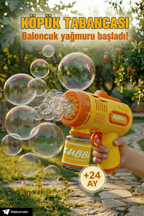 Pilli Otomatik Baloncuk Köpük Tabancası Sabun Köpüğü Eğlenceli Oyuncak Bubble Gun