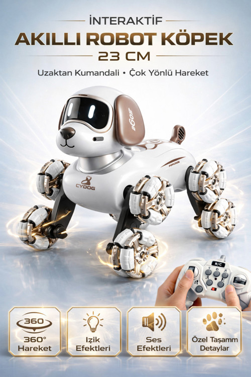 2.4 Ghz Uzaktan Kumandalı Sarjlı Dans Eden 8 Tekerli Akıllı Robotik Köpek Sesli Işıklı 23 Cm Kahver