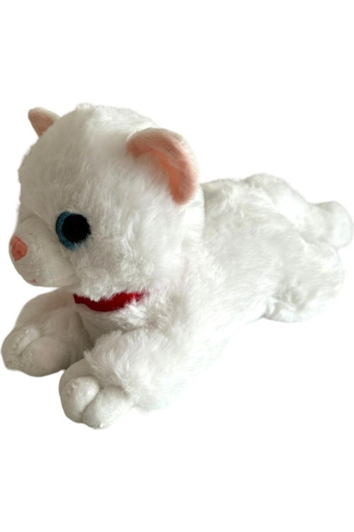 Sesli Yatan Miyavlayan 25 Cm Peluş Kedi Beyaz