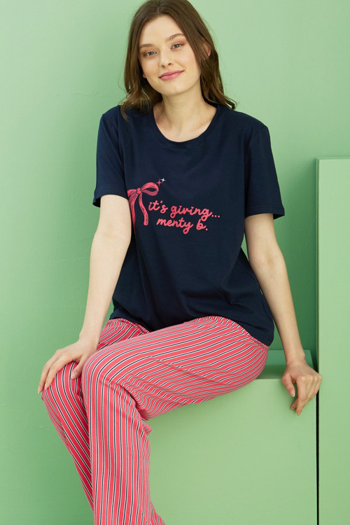 Bisiklet Yaka Örme Pamuklu Pijama Takım25113230