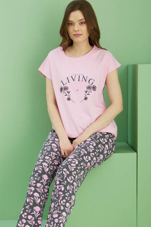 Bisiklet Yaka Örme Pamuklu Pijama Takım25113278
