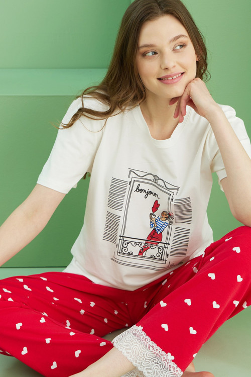 Bisiklet Yaka Örme Pamuklu Pijama Takım25113211