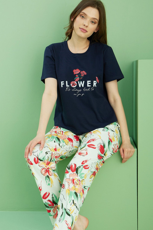 Bisiklet Yaka Örme Pamuklu Pijama Takım25113261
