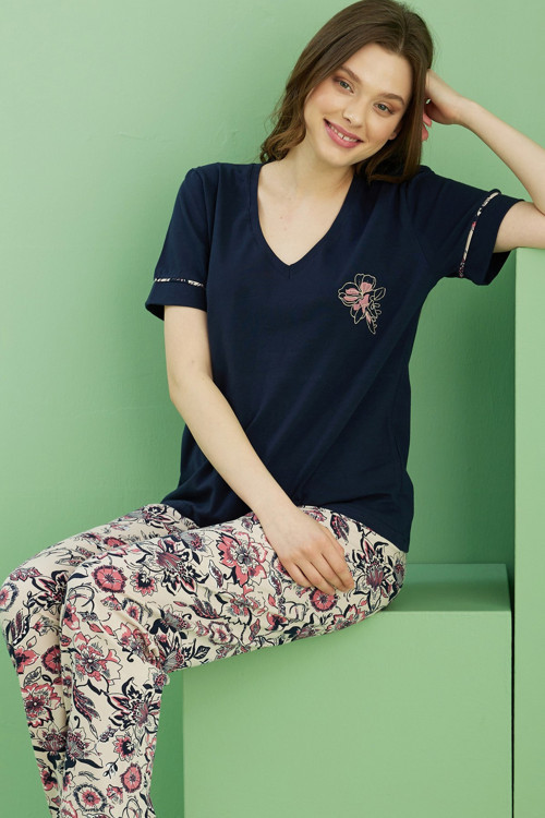 V Yaka Örme Pamuklu Pijama Takım25113269