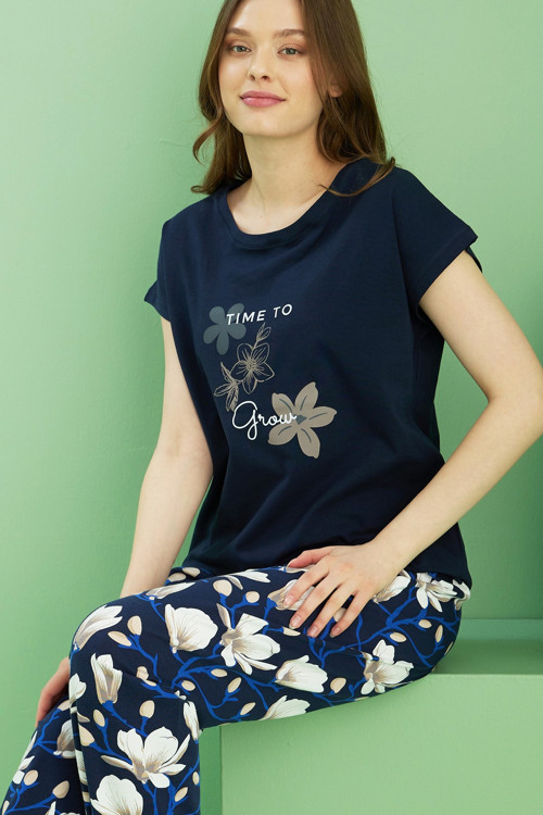 Bisiklet Yaka Örme Pamuklu Pijama Takım25113273