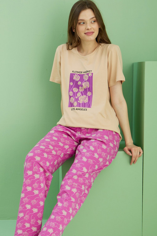 Bisiklet Yaka Örme Pamuklu Pijama Takım25113203