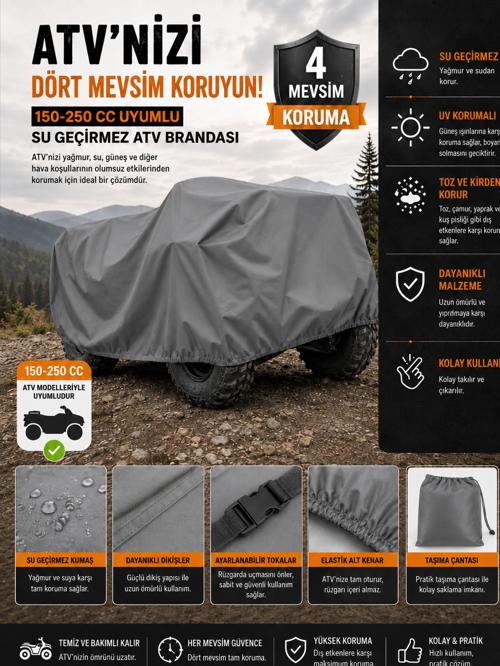 150-250 CC Uyumlu Su Geçirmez Atv Brandası