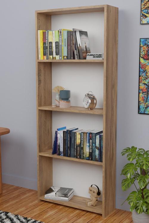 5 Raflı Kitaplık Arkalıklı Geniş Raf Kütüphane 170 cm Atlantik Çam