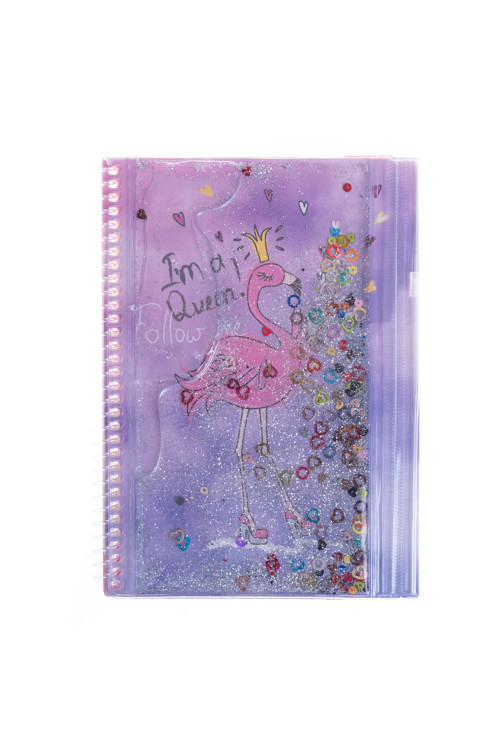 VUKİ Flamingo Simli ve Sulu Kapaklı Kalem Kutulu A5 Defter