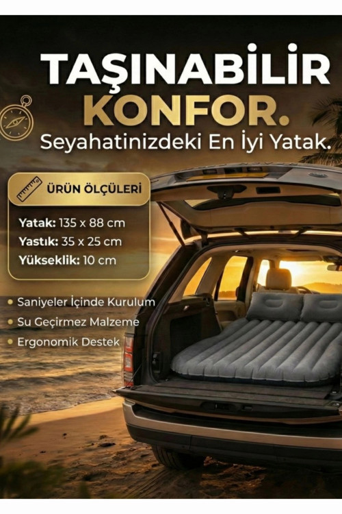 Araç İçi Şişme Yatak Araba Ve Kamp Yatağı Çanta Elektrikli Pompa Tamir Kiti Ve Yastıklı Yatak Seti