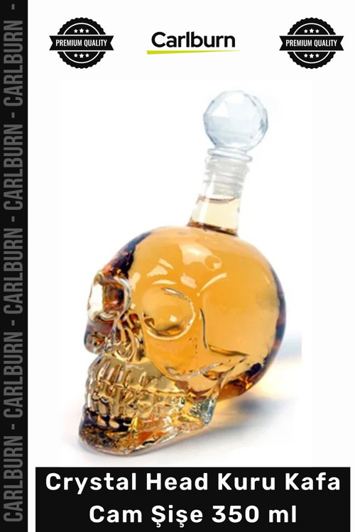 Özel Üretim Şık El Yapımı Tasarım Estetik Dekoratif Sunum Crystal Head Kuru Kafa Cam Şişe 350 ml