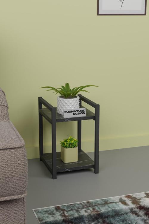 Metal Ahşap Dekoratif Çok Amaçlı Raf 2 Katlı Banyo Mutfak Rafı Çiçeklik Organizer  Bendir