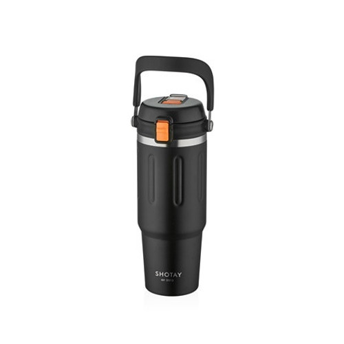 ST-8168 Çift Kullanım Pipetli/Rahat İçim Siyah 900ml Çelik Termos