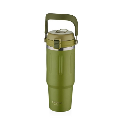 ST-8168 Çift Kullanım Pipetli/Rahat İçim Yeşil 900ml Çelik Termos