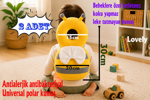Bebek Baş Koruma Yastığı Arı Modeli Ve İlk Adımlar İçin Düşme Önleyici Sırt Koruyucu Sarı-gri 2 Adet