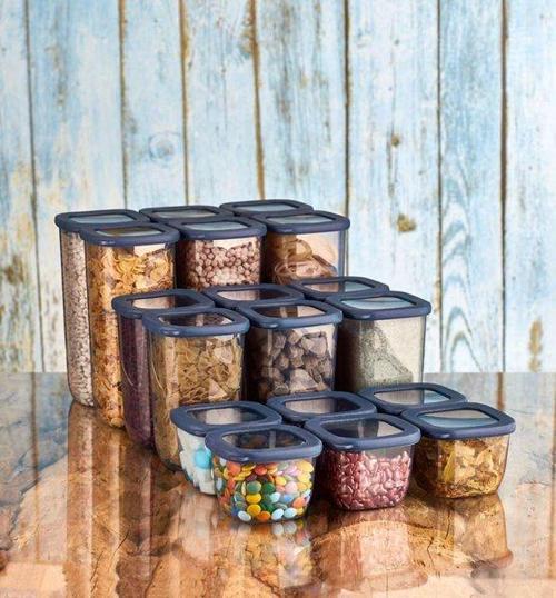 Kumsal Kare Saklama Kabı,Şeffaf Set (6*550 Ml+6*1200 Ml+6*1750 Ml), Mavi