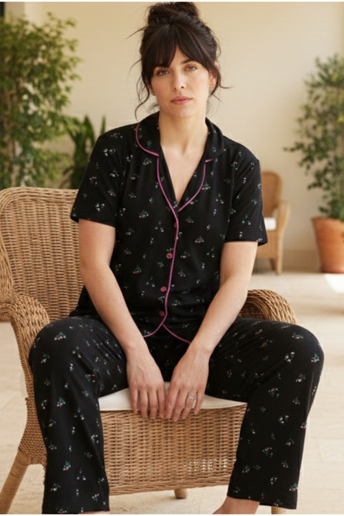 Büyük Beden Battal Boy Düğmeli Biyeli Viskon Örme Pijama Takım 26120961