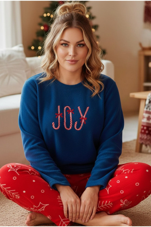 Nakışlı Büyük Beden Polar Kışlık Örme Pijama Takım 25222581