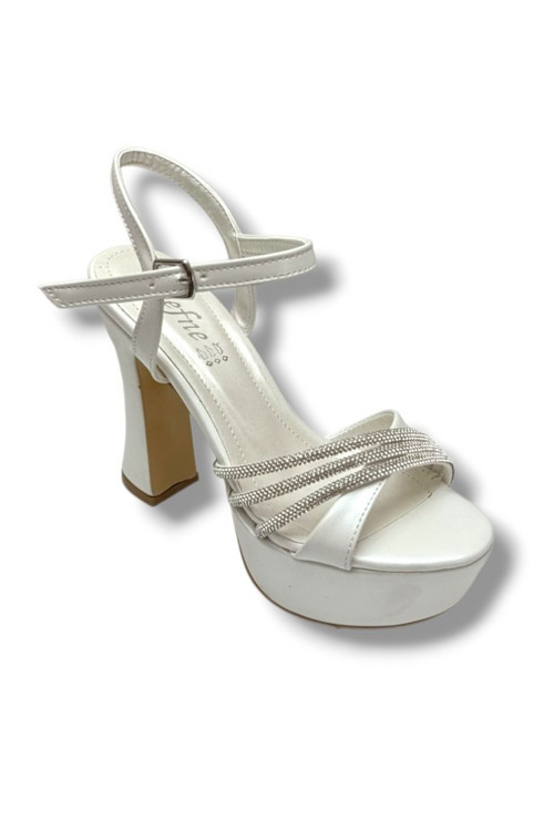 797-26 Sedefli Çapraz Taşlı 30mm Platform Topuk Kadın Sandalet(12cm)