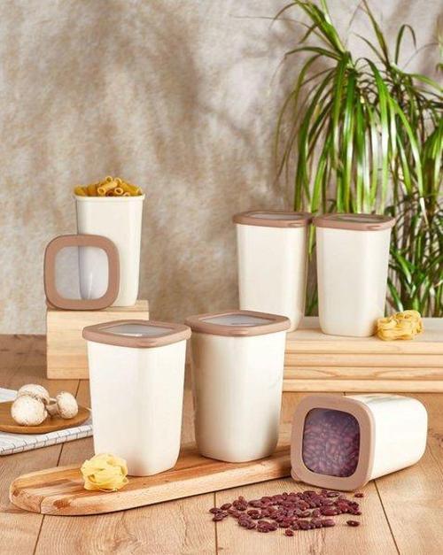 Kumsal Kare Saklama Kabı, 6X1200 Ml, Bej