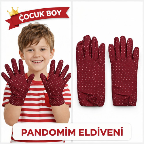 Çocuk Boy Pandomim Eldiveni Beyaz Puantiyeli Bordo Renk Gösteri Eldiveni 23 Nisan 19 Mayıs (5639)