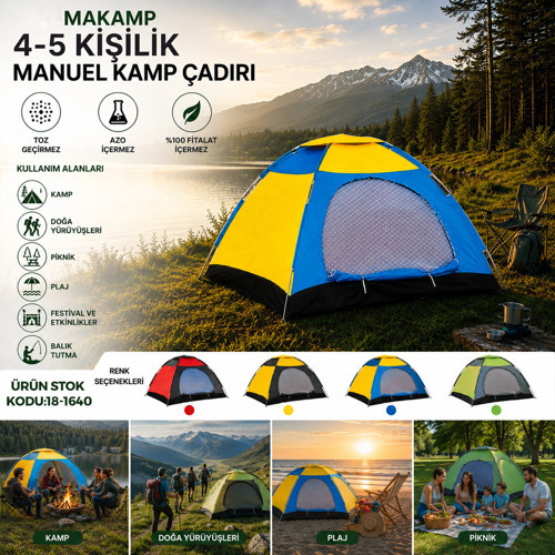 4-5 KİŞİLİK TOZ GEÇİRMEZ 200CMX200CMX135CM MANUEL KAMP ÇADIR HERHANGİ BİR RENK GÖNDERİLİR (5639)