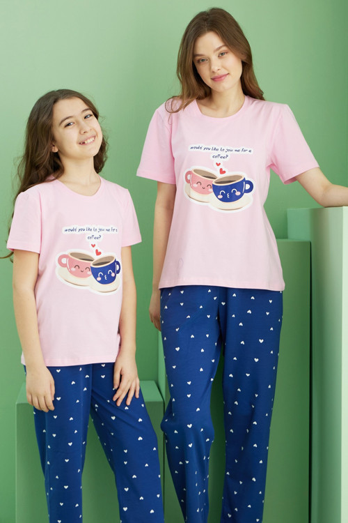 Pamuklu Bisiklet Yaka Örme Pijama Takım25117069