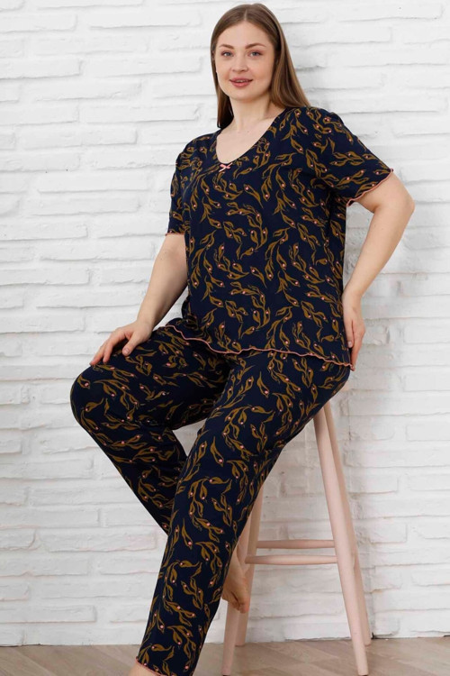 Düğmeli Curve Büyük Beden Battal Boy Pamuklu Pijama Takım25113822
