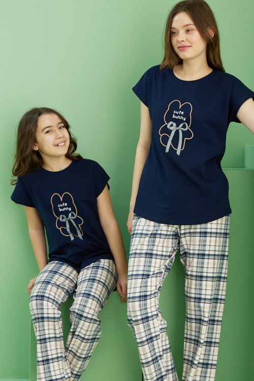 Pamuklu Bisiklet Yaka Örme Pijama Takım25117083