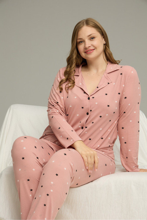 Beden Battal Boy Gömlek Yaka Düğmeli Milan Örme Pijama Takım25224322