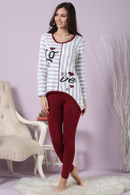 Kadın Desenli Taytlı Pijama Takımı 63090 .