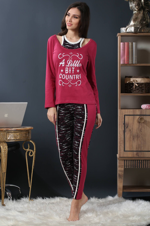 Kadın Desenli Taytlı Pijama Takımı 63134 .