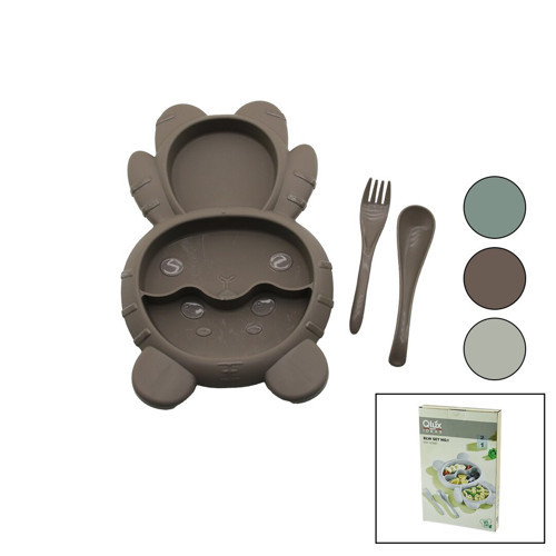AYICIK MODEL=3 BÖLMELİ BEBEK BESLENME SETİ 3PCS=MAMA KABI-KAŞIK-ÇATAL 500ML RENKLİ PLST (5639)
