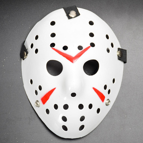 Beyaz Renk Kırmızı Çizgili Tam Yüz Hokey Jason Maskesi Hannibal Maskesi (5639)