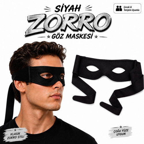 Siyah Zorro Göz Maskesi – Bağlamalı Parti ve Kostüm Aksesuarı (5639)