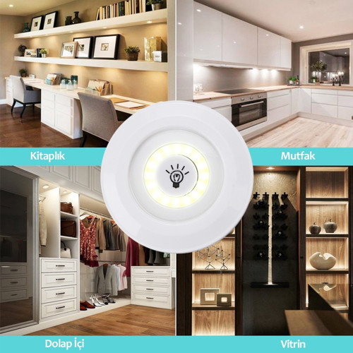 3'lü Uzaktan Kumandalı Pilli Yapışkanlı Kablosuz Led Spot Lambalar (5639)