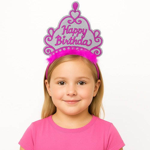 Pembe Happy Birthday Prenses Tacı – Doğum Günü Taç Aksesuarı (5639)