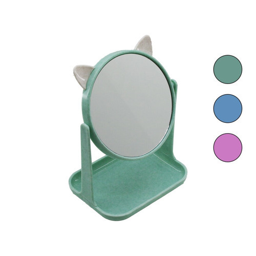 6 İNÇ - 15CM YUVARLAK KULAKLI MAKYAJ AYNASI RENKLİ PLASTİK TAKILIK SEPETLİ=12X15.5CM (5639)