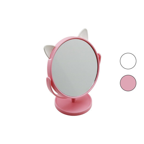 6 İNÇ - 15CM - YUVARLAK KULAKLI RENKLİ PLASTİK MAKYAJ AYNASI AYAKLI (5639)