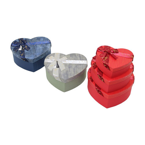 3PCS KALP ÇİZGİLİ MİX RENKLİ - KABARTMA DESEN KARTON HEDİYE KUTUSU KURDELALI 22X20-19X17-16X14CM (56