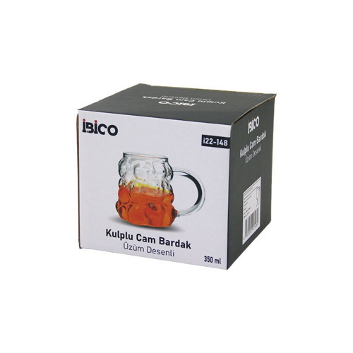 ÜZÜM - KABARCIKLI KULPLU CAM BARDAK TERMİSİL - ISIYA DAYANIKLI BOROSİLİKAT 350ML (5639)