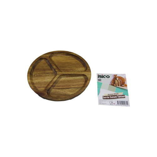 AKASYA YUVARLAK 3 BÖLMELİ AHŞAP SERVİS SUNUM TEPSİ - TAHTASI 20 X 1.4CM (5639)