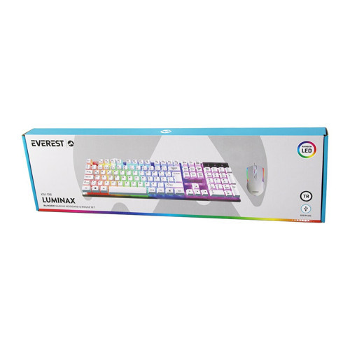 BEYAZ GÖKKUŞAĞI IŞIKLI USB KABLOLU OYUNCU KLAVYE - MOUSE SET (5639)