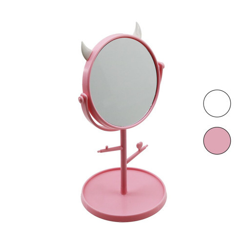 6 İNÇ - 15CM YUVARLAK - BOYNUZLUTAKI ASKILIKLI MAKYAJ AYNASI RENKLİ PLASTİK TAKILIK SEPETLİ=15CM (5