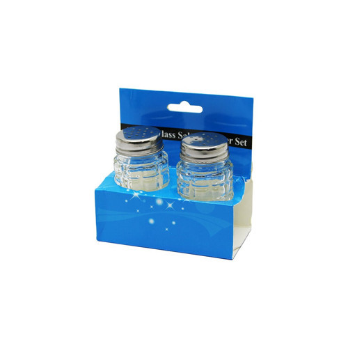 GLASS SALT 2Lİ KABARTMALI METAL KAPAKLI YUVARLAK CAM TUZLUK - BAHARATLIK (5639)